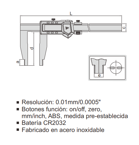 Pie de rey digital de tornero con salida de datos – Rango (0…300 mm) | Resolución 0,01 mm