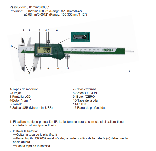 Pie de Rey Digital - Rango (0...200) mm