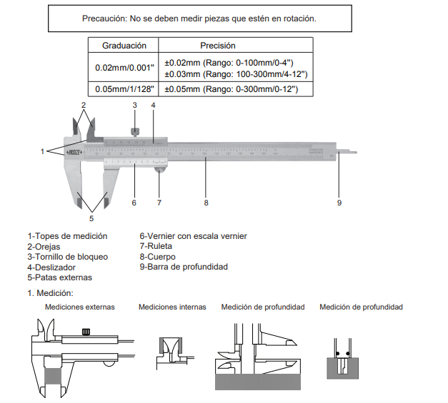 Pie de rey analógico – Rango (0…300) mm / (0…12")