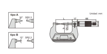 Micrometro Ext Puntas Conicas 30º 50-75mm - 0.01m - Resolución 0.01mm