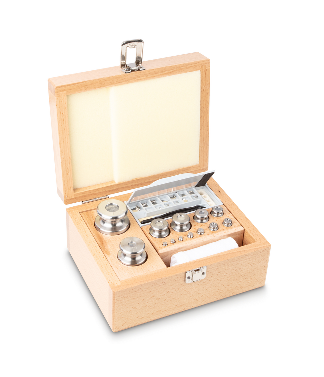 Juego de pesas patrón de 1 mg – 1 kg de acero inoxidable - en estuche de madera
