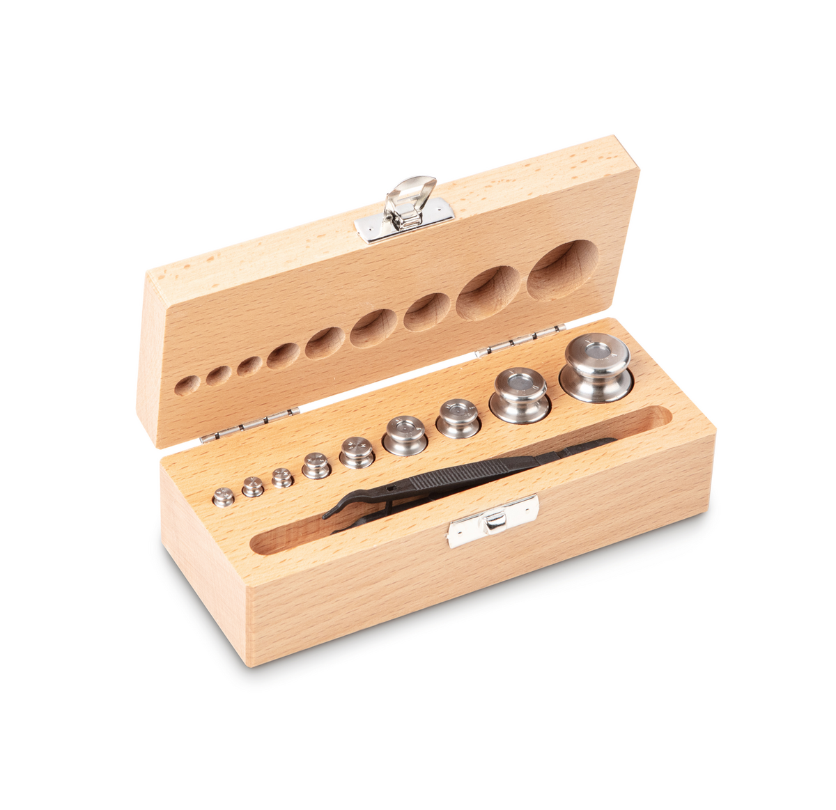 Juego de pesas patrón de 1 g a 100 g de acero inoxidable - en estuche de madera
