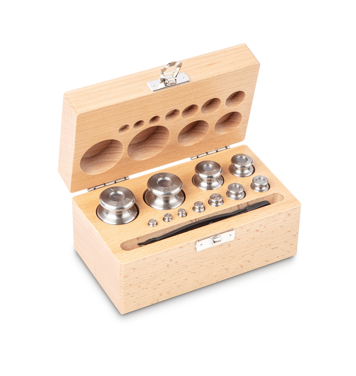 Juego de pesas patrón de 1 g a 200 g de acero inoxidable - en estuche de madera