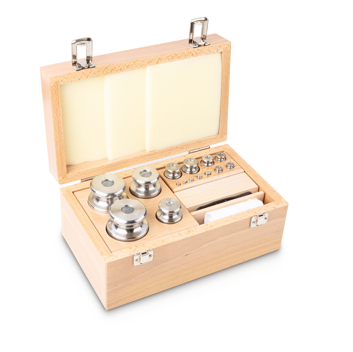 Juego de pesas patrón de 1 g a 2k g de acero inoxidable - en estuche de madera