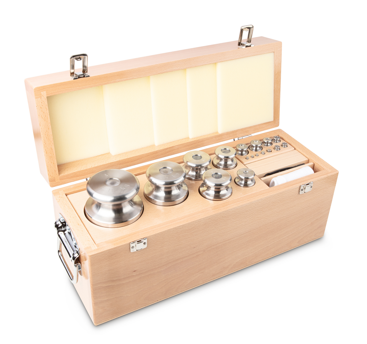 Juego de pesas patrón de 1 g a 10 kg de acero inoxidable - en estuche de madera