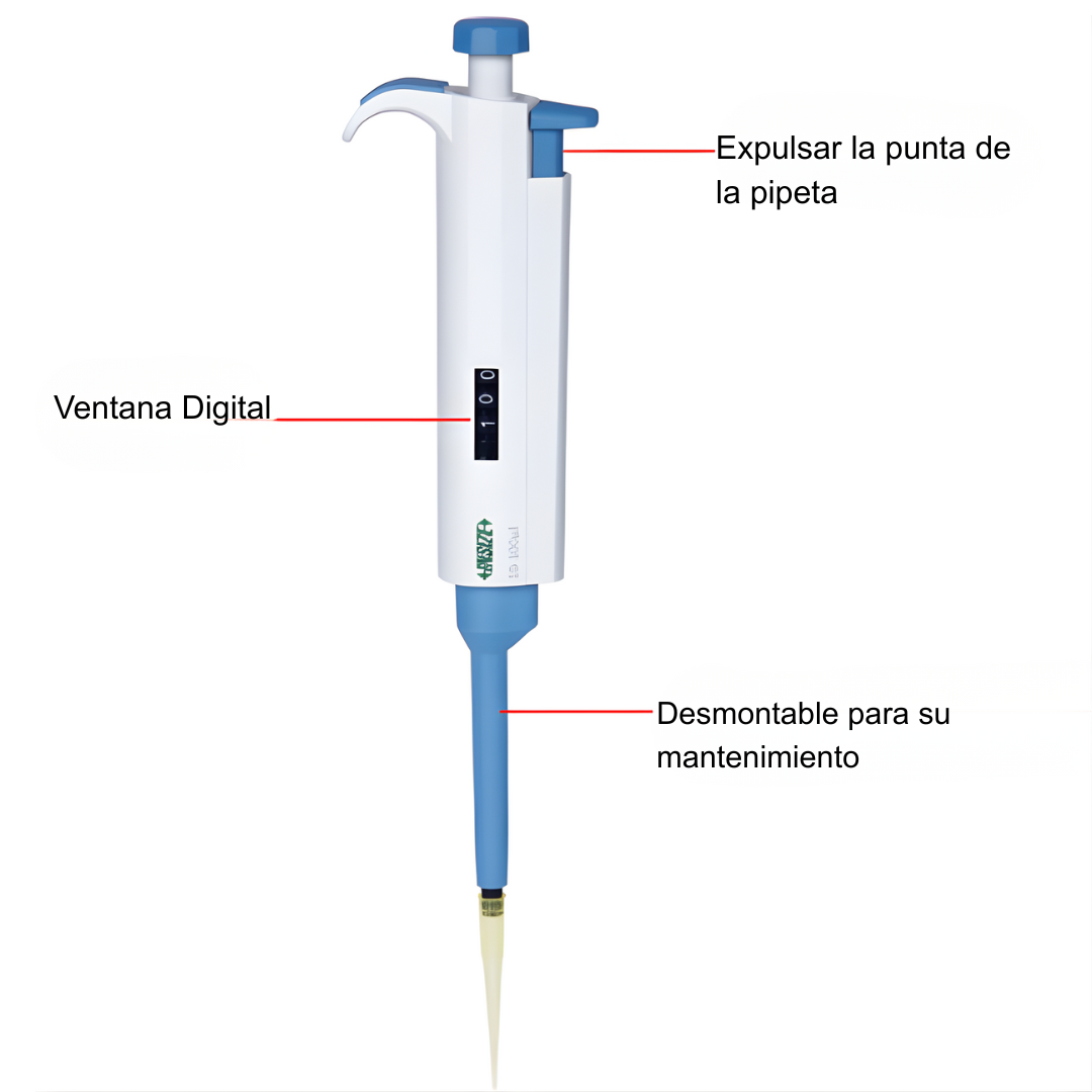 Pipeta Monovolumen Ajustable en rango 10-100 µL - Conforme ISO 8655