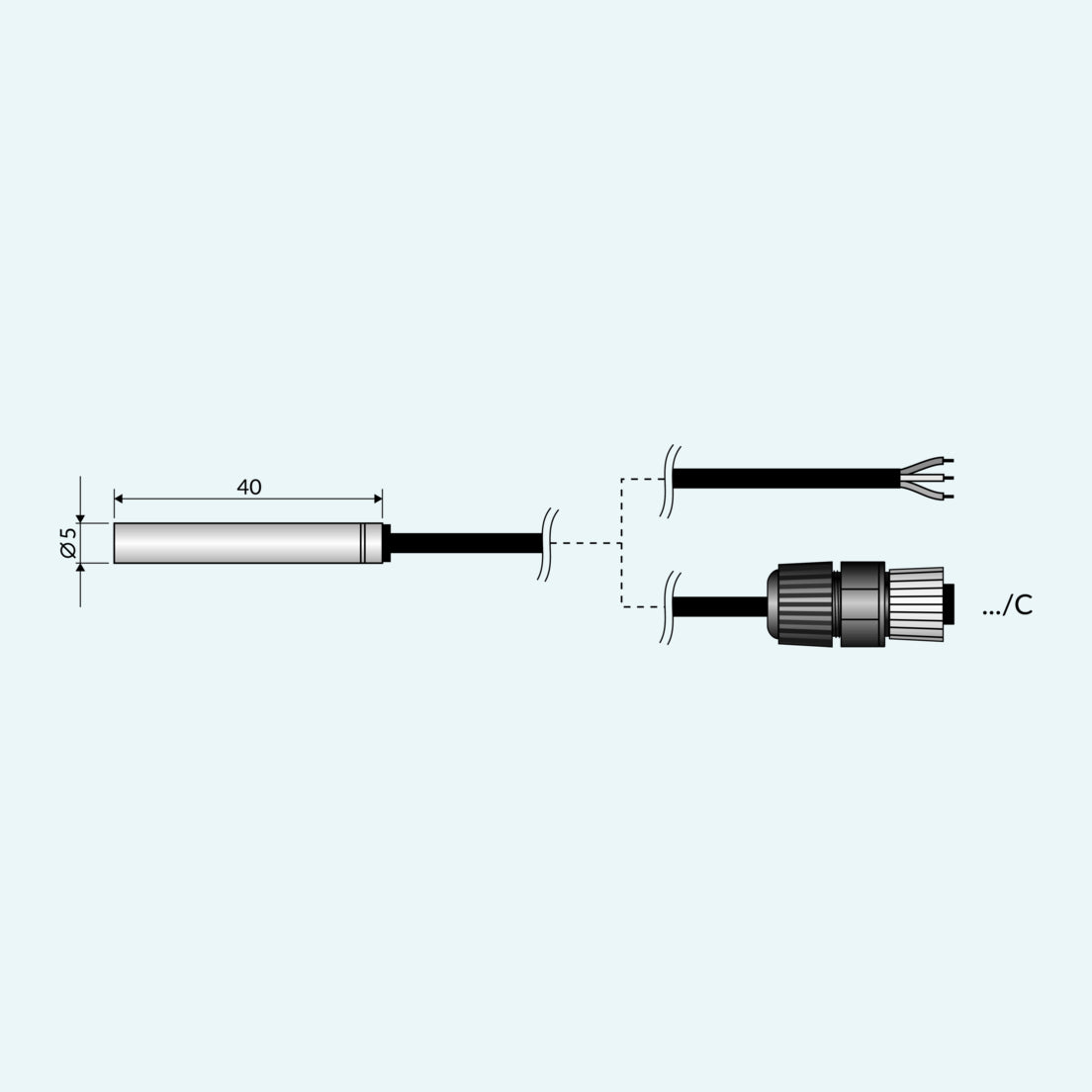Sonda de Temp. -50 .. 105ºc sin conector, de Acero Inox. Sensor Pt1000/4 hilos -10m/cable