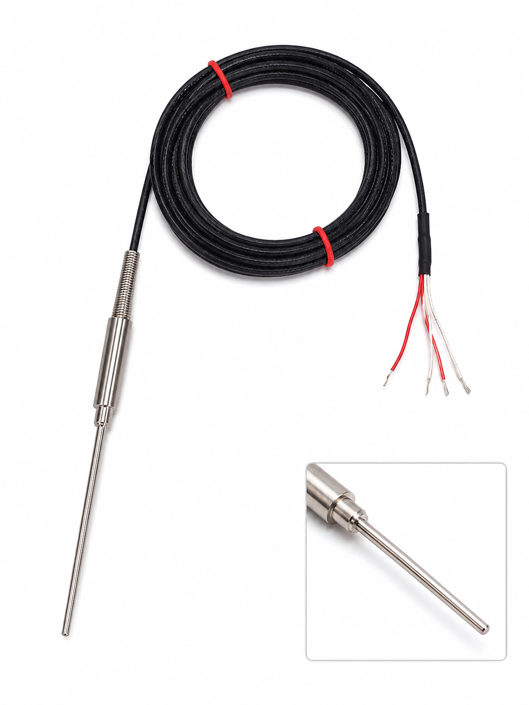 Sonda pt100 clase 1/10 Vaina 100mm angulo 90º Cable 5m. Incluye conector