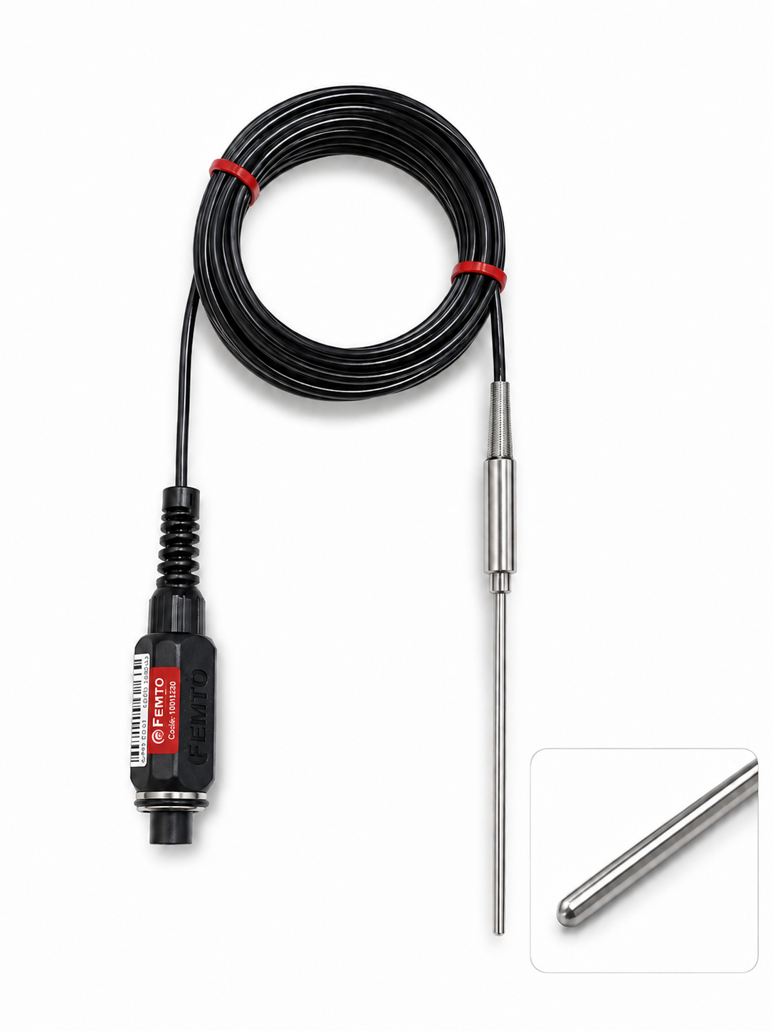 Sonda pt100 clase 1/10 Vaina 100mm angulo 90º Cable 5m. Incluye conector