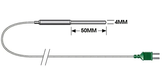 Sonda Termopar tipo K cable hasta +250 °C - Sensor protegido en vaina metalica de Ø 4mm x 50mm