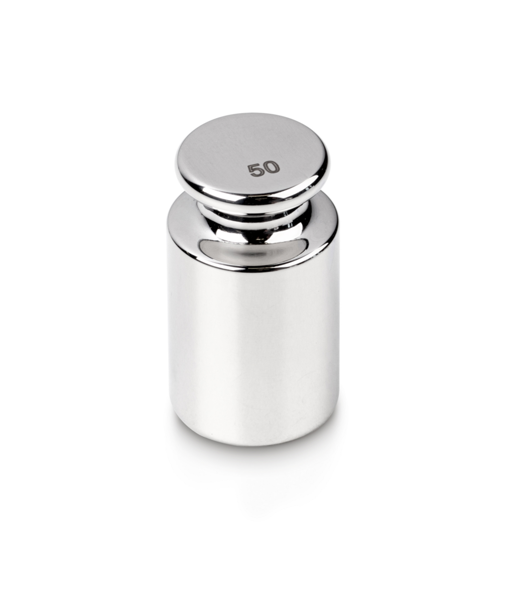 Masa de acero inoxidable. Clase F1 - 50 g, incluye estuche de plástico