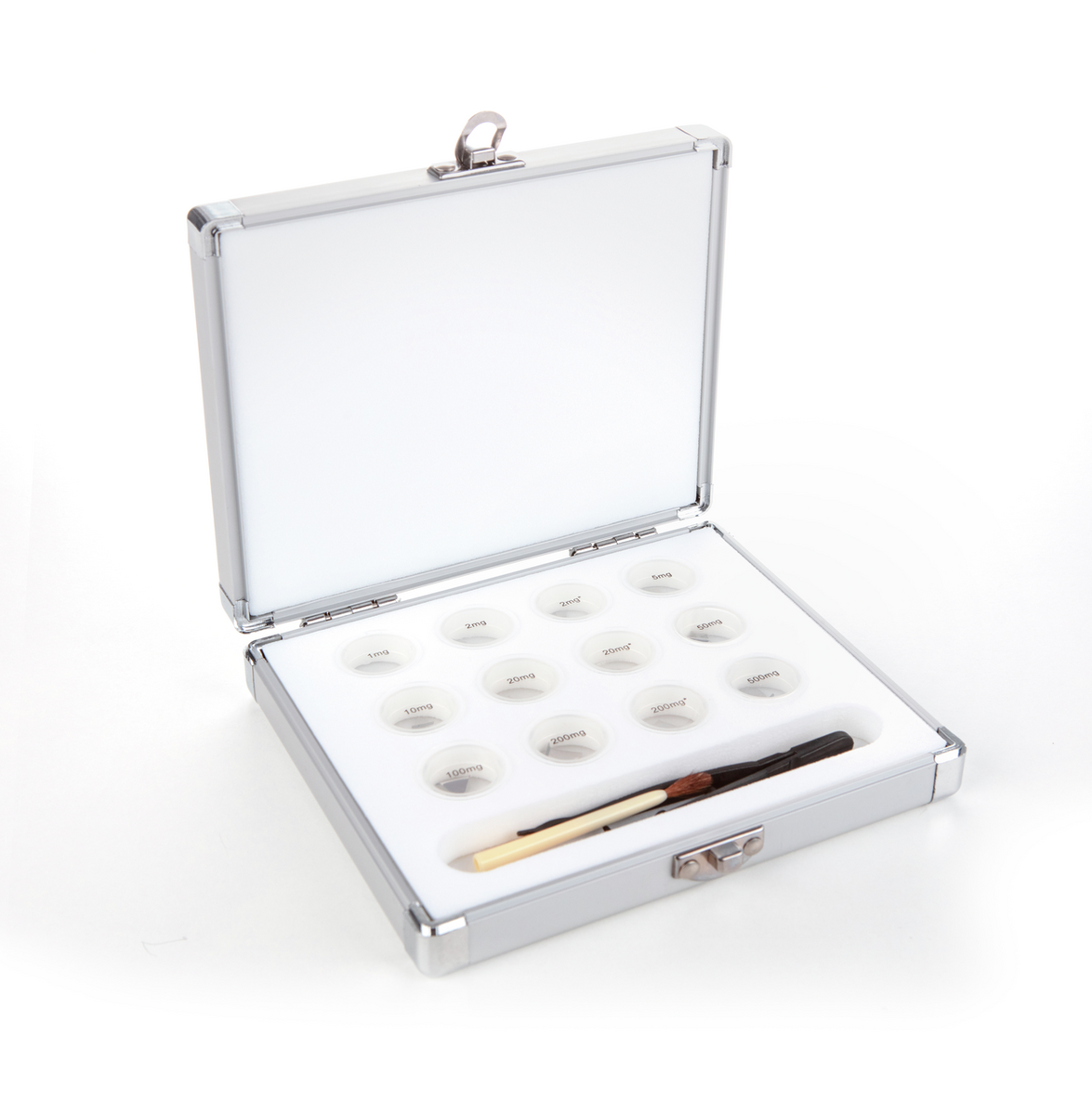 Juego de pesas miligramadas de 1 mg – 500 mg en estuche de aluminio
