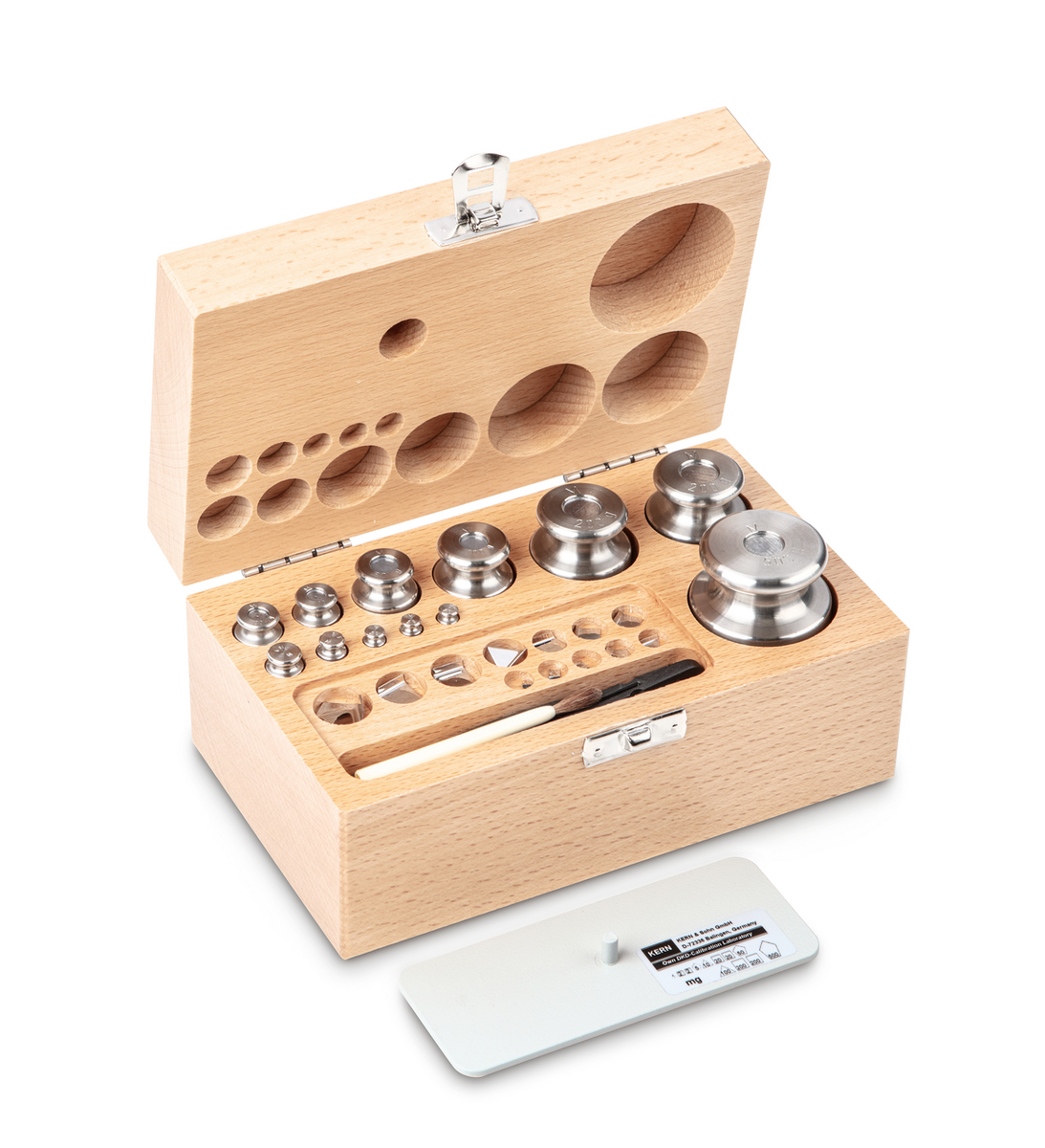 Juego de pesas patrón de 1 mg – 500 g de acero inoxidable - en estuche de madera