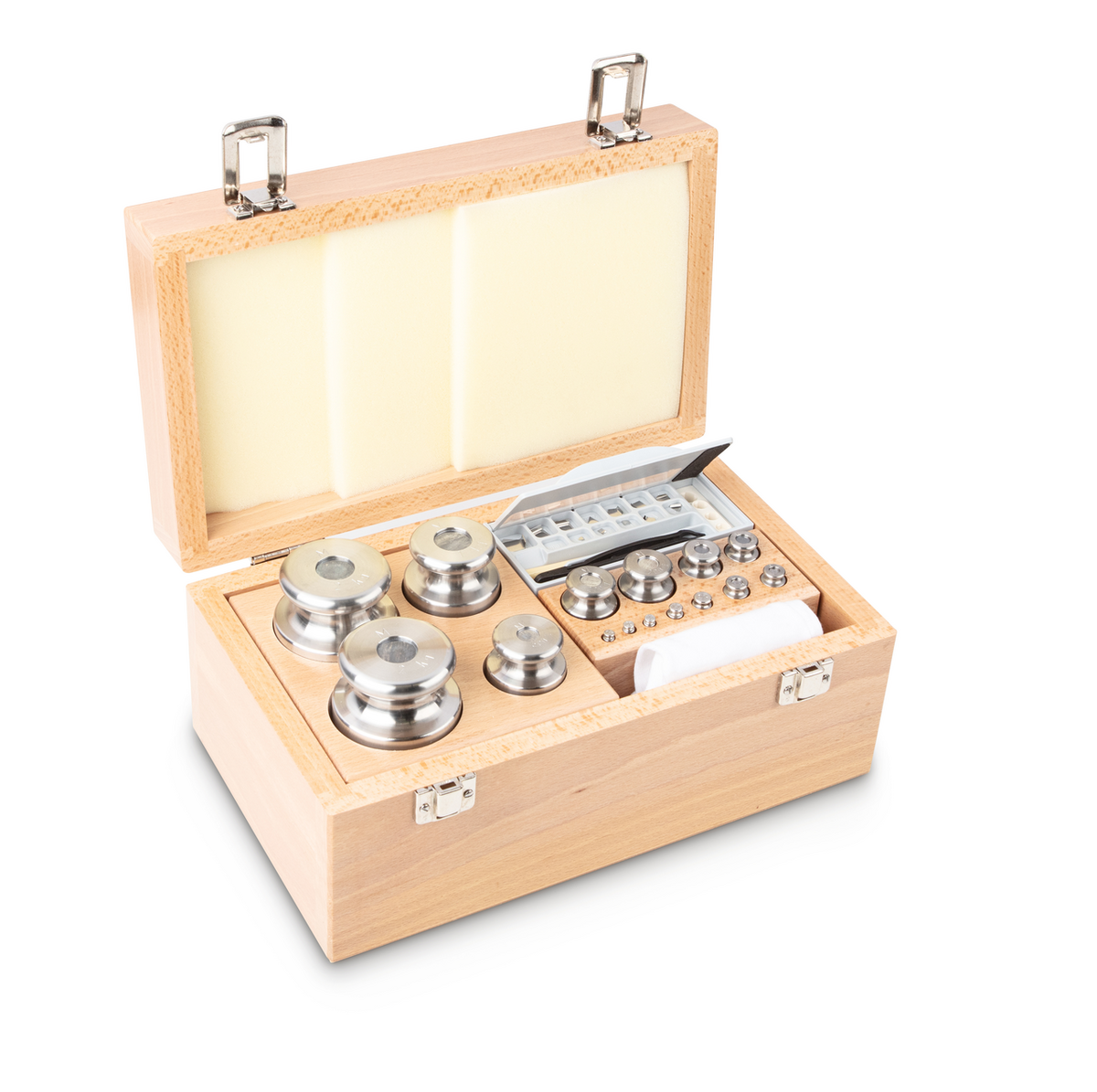 Juego de pesas patrón de 1 mg – 2 kg de acero inoxidable - en estuche de madera
