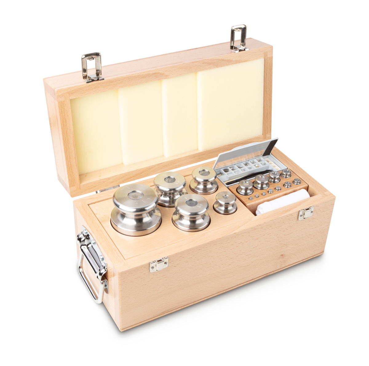 Juego de pesas patrón de 1 mg a 5 kg acero inoxidable - en estuche de madera