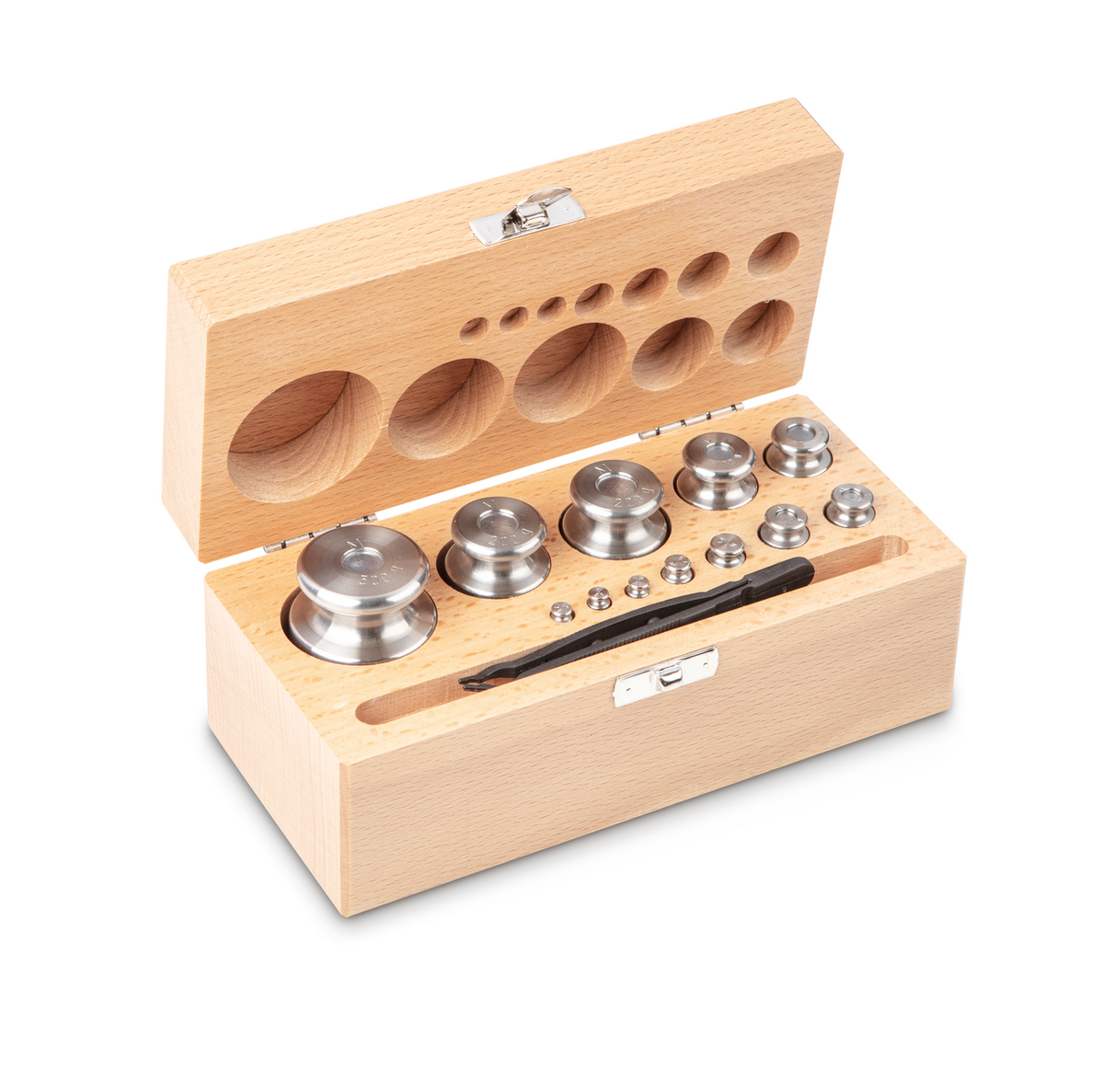 Juego de pesas patrón de 1 g - 500 g de acero inoxidable - en estuche de madera