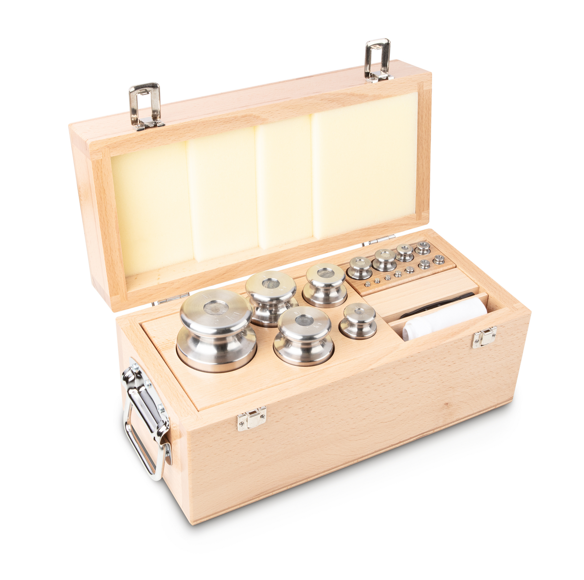 Juego de pesas patrón de 1 g a 5 kg de acero inoxidable - en estuche de madera