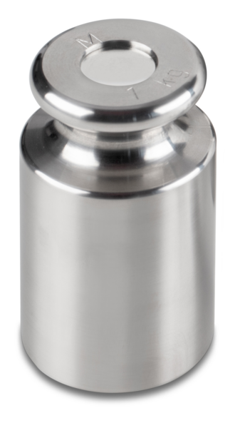Masa patrón M1 de acero inoxidable torneado - 1 kg, Estuche de plástico incluido